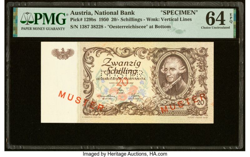 Austria Austrian National Bank 20 Schilling 2.1.1950 Pick 129bs Specimen PMG Cho...