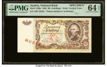 Austria Austrian National Bank 20 Schilling 2.1.1950 Pick 129bs Specimen PMG Choice Uncirculated 64 EPQ. A Muster perforation is present. From The Ibr...