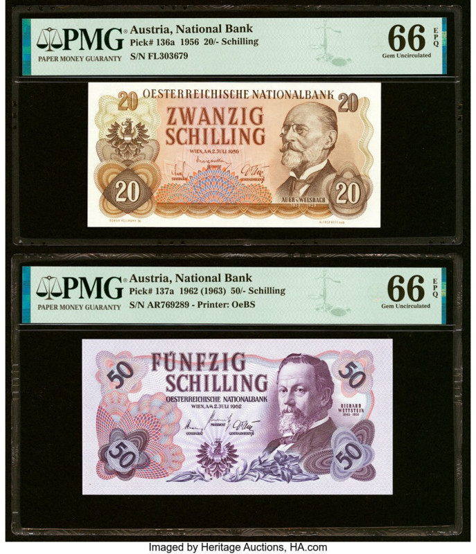 Austria Austrian National Bank 20; 50 Schilling 2.7.1956; 2.7.1962 Pick 136a; 13...