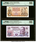 Austria Austrian National Bank 20; 50 Schilling 2.7.1956; 2.7.1962 Pick 136a; 137a Two Examples PMG Gem Uncirculated 66 EPQ (2). From The Ibrahim Sale...