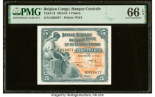 Belgian Congo Banque Centrale du Congo Belge 5 Francs 15.5.1953 Pick 21 PMG Gem Uncirculated 66 EPQ. HID09801242017 © 2023 Heritage Auctions | All Rig...