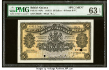 British Guiana Barclays Bank 20 Dollars 1.9.1926 Pick S102As Specimen PMG Choice Uncirculated 63 EPQ. Two POCs. From The Ibrahim Salem Collection HID0...