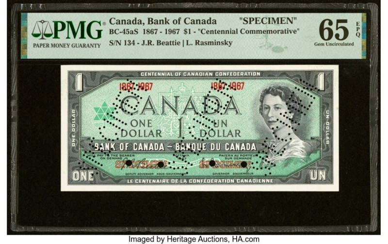 Canada Bank of Canada $1 1867-1967 BC-45aS Commemorative Specimen PMG Gem Uncirc...