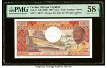 Central African Republic Banque des Etats de l'Afrique Centrale 500 Francs ND (1974) Pick 1 PMG Choice About Unc 58 EPQ. From The Ibrahim Salem Collec...