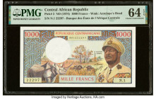 Central African Republic Banque des Etats de l'Afrique Centrale 1000 Francs ND (1974) Pick 2 PMG Choice Uncirculated 64 EPQ. From The Ibrahim Salem Co...