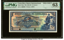 Costa Rica Banco Internacional de Costa Rica 2 Colones ND (1924-29) Pick 184s Specimen PMG Choice Uncirculated 63. Two POCs and a small margin tear no...