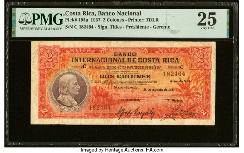 Costa Rica Banco Nacional de Costa Rica 2 Colones 11.8.1937 Pick 195a PMG Very F...