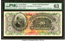Costa Rica Banco Anglo-Costarricense 20 Colones ND (1909-17) Pick S124cts Color Trial Specimen PMG Choice Uncirculated 63. Small tears and a Specimen ...