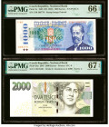 Czech Republic Czech National Bank 1000; 2000 Korun 1985 (ND 1993); 2007 Pick 3c; 26a Two Examples PMG Gem Uncirculated 66 EPQ; Superb Gem Unc 67 EPQ....
