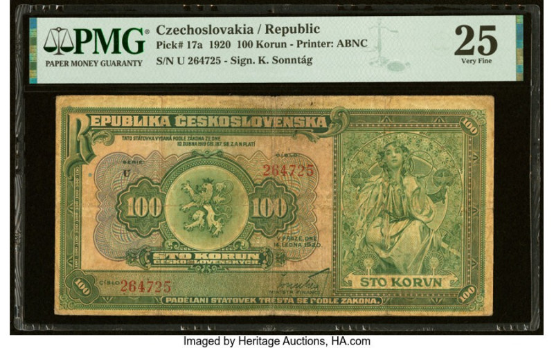 Czechoslovakia Republika Ceskoslovenska 100 Korun 1920 Pick 17a PMG Very Fine 25...