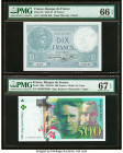 France Banque de France 10; 500 Francs 9.1.1941; 1994 Pick 84; 160a Two Examples PMG Gem Uncirculated 66 EPQ; Superb Gem Unc 67 EPQ. HID09801242017 © ...