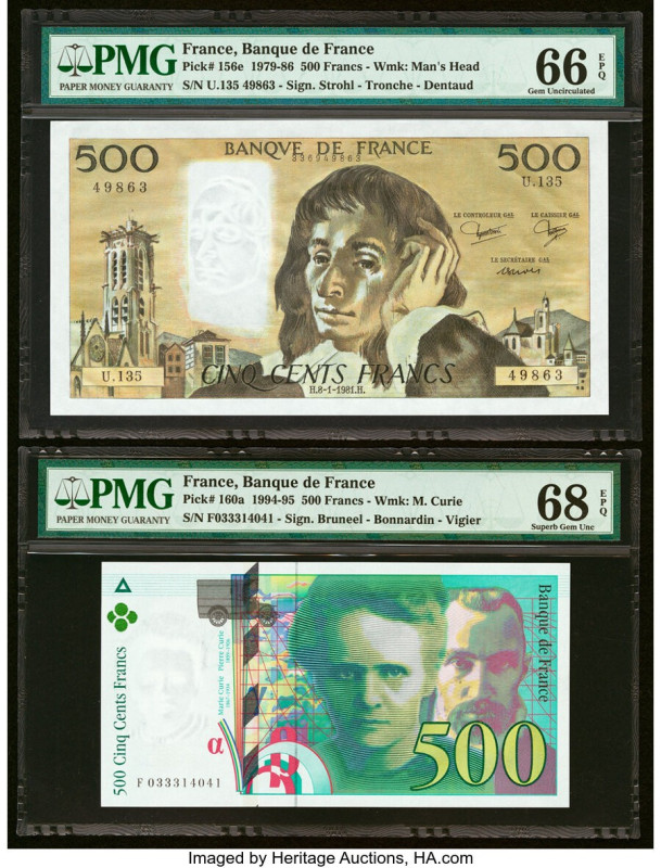 France Banque de France 500 Francs 8.1.1981; 1995 Pick 156e; 160a Two Examples P...