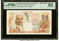 French Guiana Caisse Centrale de la France Libre 100 Francs ND (1947-49) Pick 23s Specimen PMG Choice Uncirculated 63. Staple holes an a Specimen perf...