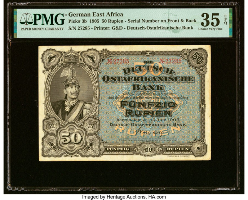 German East Africa Deutsch-Ostafrikanische Bank 50 Rupien 15.6.1905 Pick 3b PMG ...