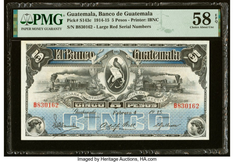 Guatemala Banco de Guatemala 5 Pesos 4.2.1915 Pick S143c PMG Choice About Unc 58...