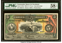 Guatemala Banco de Occidente en Quezaltenango 5 Pesos 2.6.1919 Pick S176b PMG Choice About Unc 58 EPQ. From The Ibrahim Salem Collection HID0980124201...