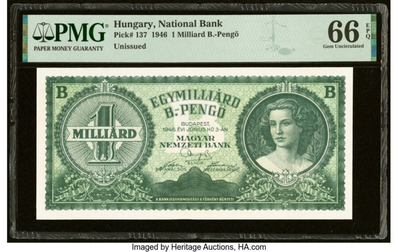 Hungary Hungarian National Bank 1 Milliard B.-Pengo 1946 Pick 137 PMG Gem Uncirc...