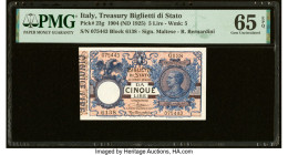 Italy Treasury Biglietti di Stato 5 Lire 1904 (ND 1925) Pick 23g PMG Gem Uncirculated 65 EPQ. From The Ibrahim Salem Collection HID09801242017 © 2023 ...