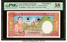 Lao Banque Nationale du Laos 500 Kip ND (1957) Pick 7s2 Commemorative Specimen PMG Choice About Unc 58. Previous mounting and two POCs. From The Ibrah...