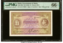 Malta Government of Malta 1 Pound ND (1940) Pick 20b PMG Gem Uncirculated 66 EPQ. HID09801242017 © 2023 Heritage Auctions | All Rights Reserved