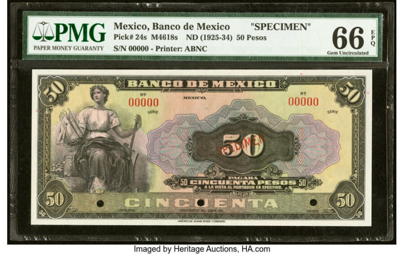 Mexico Banco de Mexico 50 Pesos ND (1925-34) Pick 24s Specimen PMG Gem Uncircula...