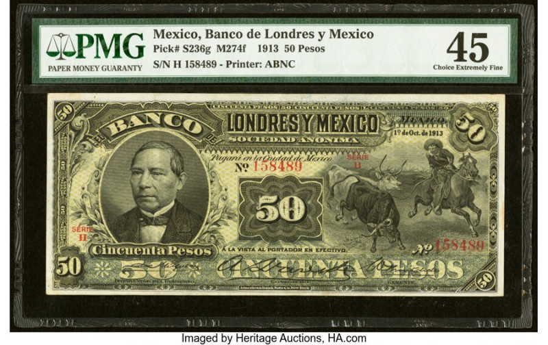 Mexico Banco de Londres y Mexico 50 Pesos 1.10.1913 Pick S236g M274f PMG Choice ...