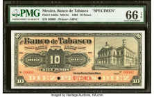 Mexico Banco De Tabasco 10 Pesos 1903 Pick S425s M514s Specimen PMG Gem Uncirculated 66 EPQ. Two POCs. HID09801242017 © 2023 Heritage Auctions | All R...