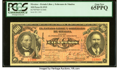 Mexico El Estado Libre y Soberano de Sinaloa 100 Pesos 22.2.1915 Pick S1048 PCGS Gem New 65PPQ. HID09801242017 © 2023 Heritage Auctions | All Rights R...
