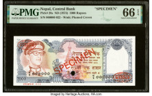 Nepal Central Bank of Nepal 1000 Rupees ND (1974) Pick 28s Specimen PMG Gem Uncirculated 66 EPQ. One POC. From The Ibrahim Salem Collection HID0980124...