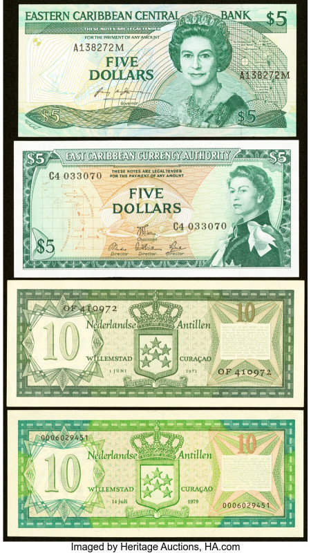 Netherlands Antilles & East Caribbean Group of 4 Examples Crisp Uncirculated. HI...