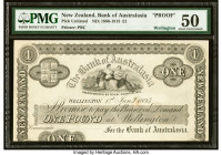 New Zealand Bank of Australasia 1 Pound 1.1.1895 Pick UNL Proof PMG About Uncirculated 50. Printer's annotations and previous mounting are noted. HID0...