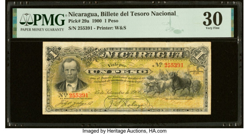 Nicaragua Billete del Tesoro Nacional 1 Peso 15.9.1900 Pick 29a PMG Very Fine 30...