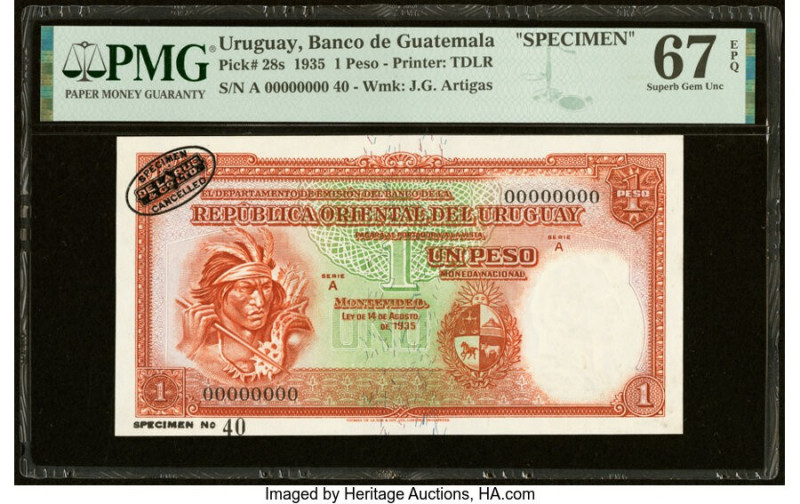 Uruguay Banco de la Republica Oriental 1 Peso 14.8.1935 Pick 28s Specimen PMG Su...