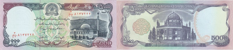 Afghanistan, 5000 Afghanis, 1993, UNC, p62
Bank Holigrams at left, Tomb of King...