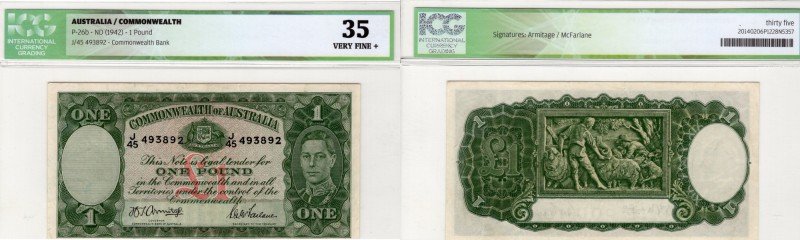 Australia, 1 Pound, 1942, VF (+), p26b
ICG 35, Commonwealth Bank, serial number...