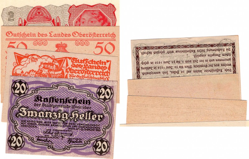 Austria, 10-20- 50 Heller and 2 Krone, 1920-1922, UNC, p119a-Pr57-Ps121- p74, (T...