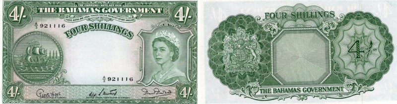 Bahamas, 4 Shillings, 1954, XF (+), p13b
Queen Elizabeth II portrait, serial nu...