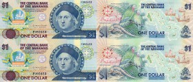 Bahamas, 1 Dollar, 1992, UNC, p50 (TWO PIECES UNCUT SHEET)
serial numbers: F 082453 and F 092453