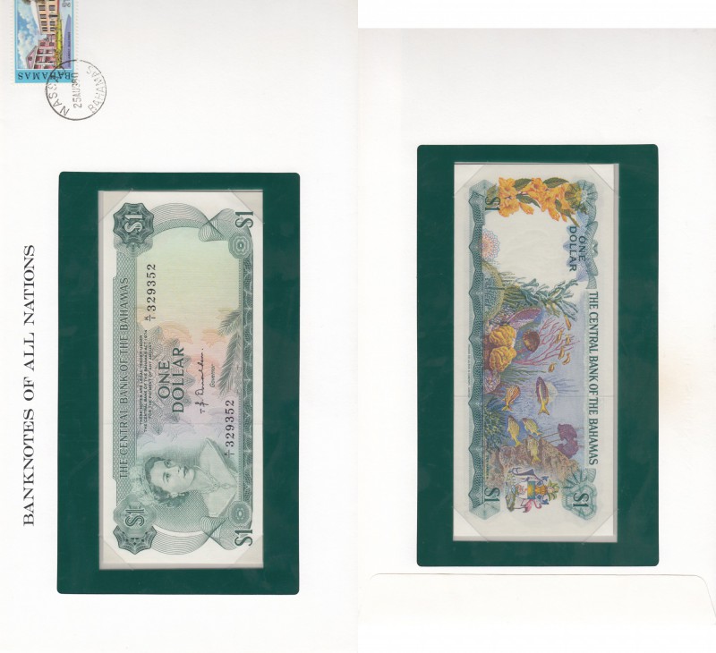 Bahamas, 1 Dollar, 1974, UNC, p35a, FOLDER
Queen Elizabeth II portrait, serial ...