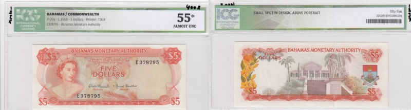 Bahamas, 5 Dollars, 1968, AUNC, p29a
ICG 55, Queen Elizabeth II Bankonte, seria...