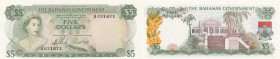 Bahamas, 5 Dollars, 1965, UNC, p20a
serial number: A 031671, signs: Stafford Lofthouse Stands - George Vincent Emile Higgs, Queen Elizabeth II portra...