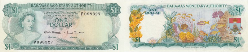 Bahamas, 1 Dollar, 1968, XF / AUNC, p27
Queen Elizabeth II Bankonte, serial num...