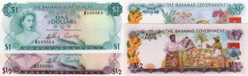 Bahamas, 50 Cents and 1 Dollar, 1965-1965, AUNC-UNC, p17a-p18a
Queen Elizabeth II at left, Serial No: B 259340 - B 153515