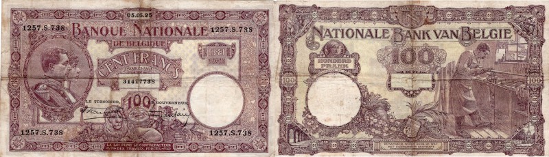 Belgium, 20 Francs, 1925, FINE (+)
serial number: 1257.S.738, King Albert and Q...