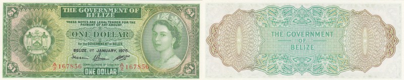 Belize, 1 Dollar, 1976, UNC, p33c
serial number:A/2 167856, Queen Elizabeth II ...