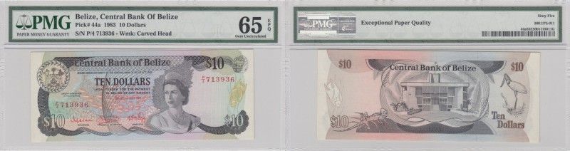 Belize, 10 Dollars, 1983, UNC, p44a, RARE
PMG 65, Queen Elizabeth II, , serial ...