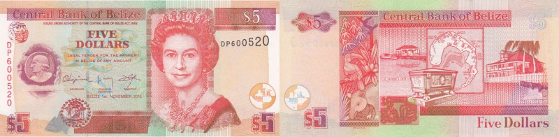 Belize, 5 Dollars, 2011, UNC, p67e
Queen Elizabeth II at right, Columbus Medall...