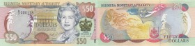 Bermuda, 50 Dollars, 2003, UNC, p56
serial number: D/2 000118, Queen Elizabeth II portrait, to commemorate the coronation of Queen, LOW SERİAL NUMBER...