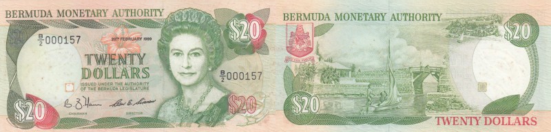 Bermuda, 20 Dollars, 1989, UNC, p37b
serial number: B/2 000157, Queen Elizabeth...