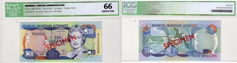 Bermuda, 10 Dollars, 2000, UNC, p52s
"ICG" 66, SPECIMEN, Queen Elizabeth II at ...